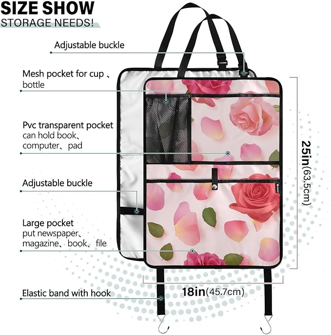 Pink Yellow Rose 2 Pack Backseat Car Organizer with Storage Pockets Seat Back Organizers for Kids Kick Mats Backseat Protector Automotive