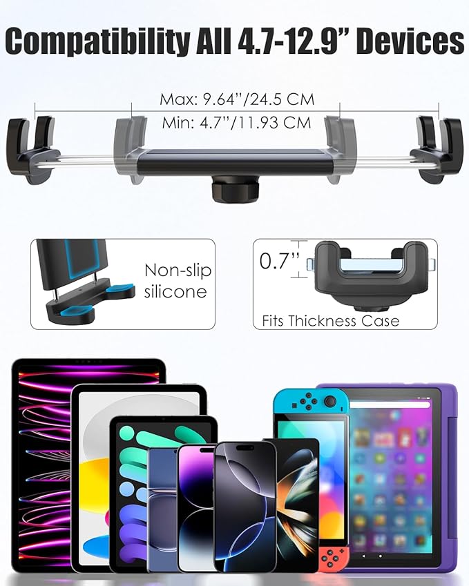 Charchendo Tablet Holder for Car Truck SUV Dashboard Windshield, Strong Suction Cup Tablet Phone Mount with 7.5" Metal Arm 360° Rotation Fits iPad Pro 13/12.9/Air/Mini, Galaxy Z Fold, 4-13" Devices