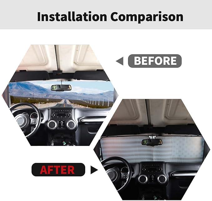 Windshield Flag Sunshade Sun Shade Heat Shield Sun Visor Mat Compatible with Jeep Wrangler Rubicon Sahara TJ JK JKU 2 Door & 4 Door