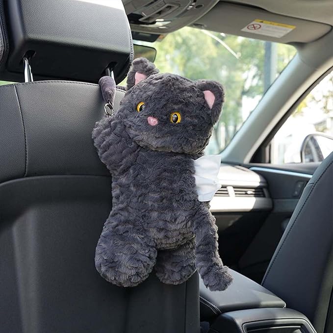 Tissue Box Cover Plush Tissue Box Holder for Car, Home, Decorative Holder/Organizer for Bathroom Vanity Countertop, Nightstands, Office Desk-Cat