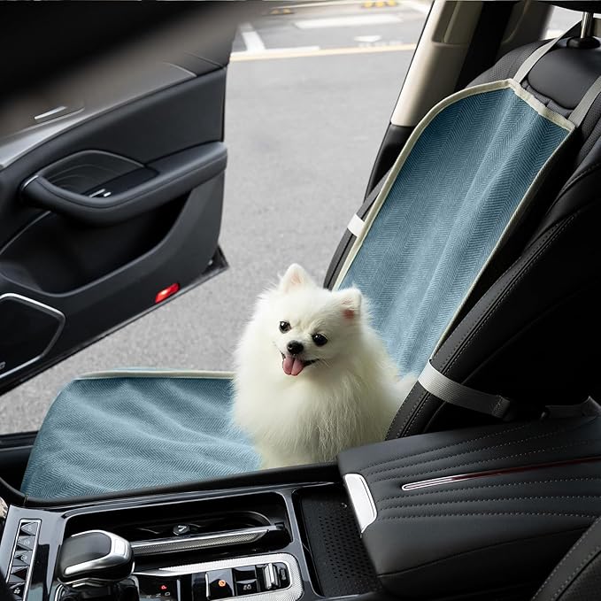 FUNNY FUZZY Dog Car Seat Cover for Front Seat, Dog Seat Cove Waterproof, Scratchproof Non-Slip Car Seat Protector, Universal Fit Most Cars, SUVs, Trucks, Blue