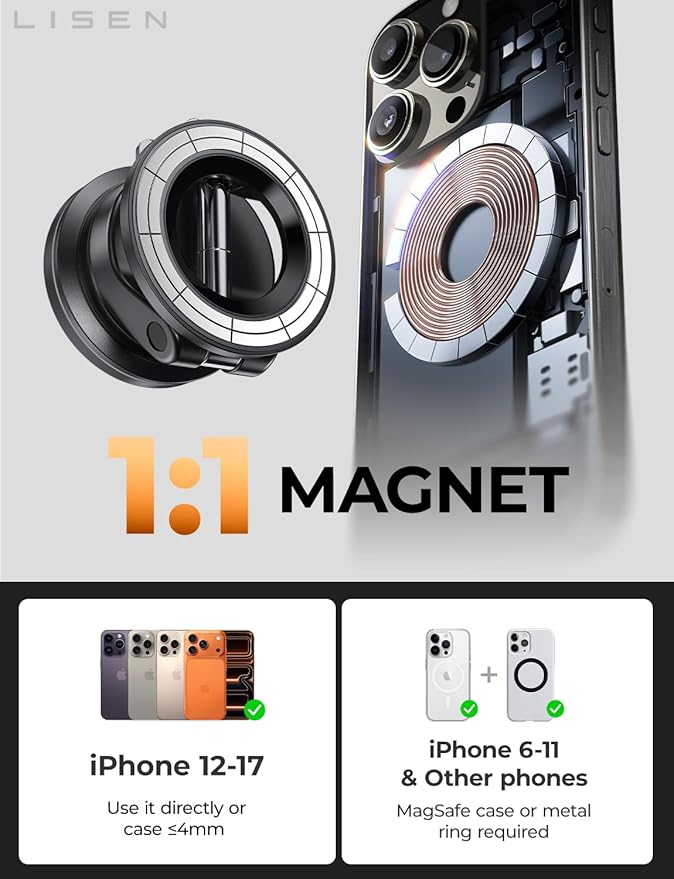 LISEN for Magsafe Car Mount, Magnetic Phone Holders for Your Car, Car Phone Holder Magnetic, Car Accessories for Women Men Ford Jeep Truck BMW, Gifts for iPhone 17 Pro Max 16 15 14 13 12