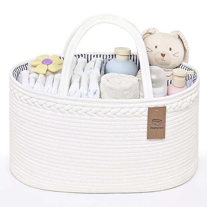19L Baby Diaper Caddy Organizer, 16.8"x9.8"x9" Cotton Rope Diaper Basket, Changing Table Storage Caddy With Removable Divider, Baby Basket for Nursery, Car, Diapers, Baby Shower Gifts for Newborn