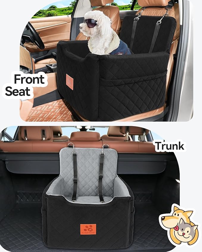 GL GLENSLAVE Dog Car Seat for Small/Medium Dogs Under 35lbs,Memory Foam Dog Booster Seats,Detachable and Washable Traval Pet Car Seat,Dogs Bed with 2 Safety Belts(Balck)