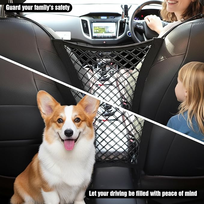 Nogeqi Dog Net for Car Safety Divider, Dog Car Barrier with Cars Mesh Organizer, Cars Accessories Easy Install for SUV Stretchable for Makes Trips Easier, 2 Layer