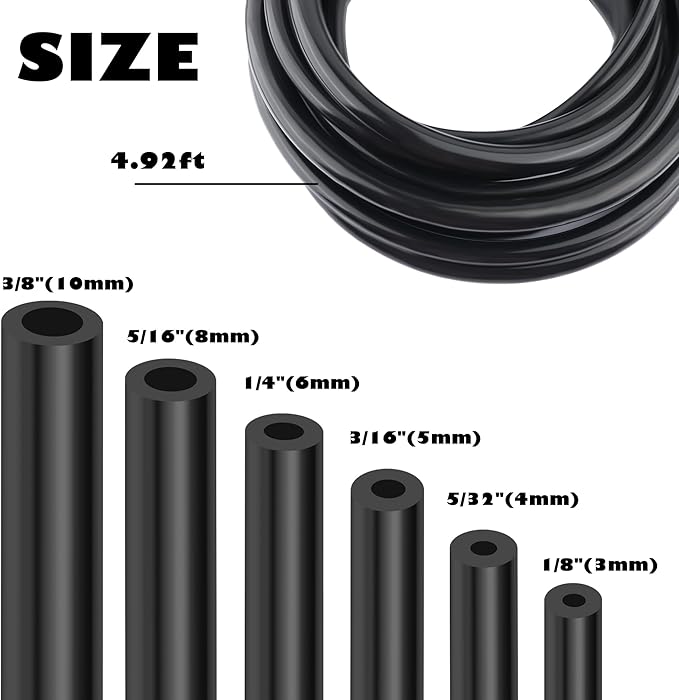 6PCS 5Ft Vacuum Hose Automotive,Silicone Vacuum Hose with ID 1/8" 5/32" 3/16" 1/4" 5/16" 3/8",130PSI Max Pressure Vacuum Line Kit Silicone Tubing Car Accessories for Air/Water (6PCS)