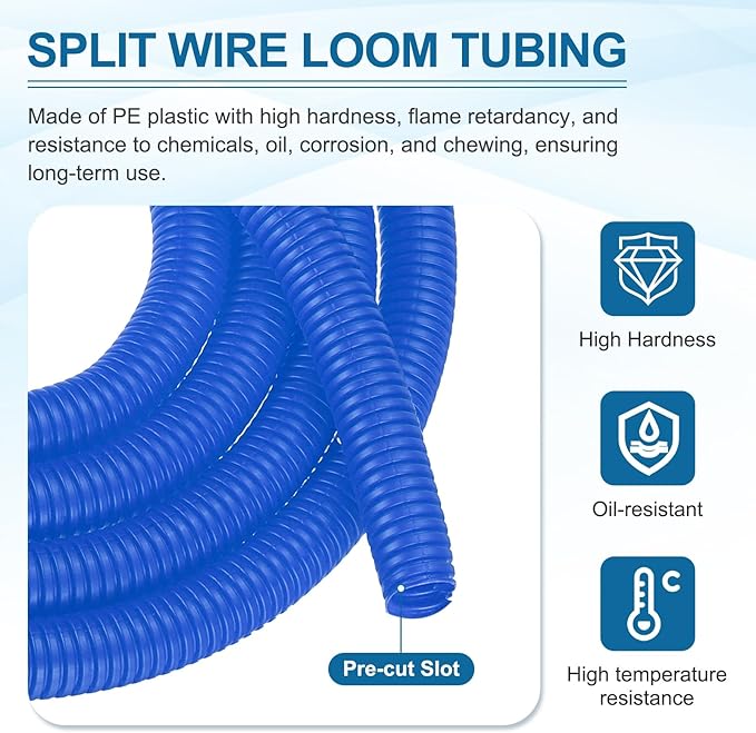 MECCANIXITY 1 1/4 Inch 20ft Split Wire Loom Tubing, Flexible Cord Protectors with Installation Tool Cable Management Sleeve Conduits Cover for Office Home Electrical Automotive Wires, Blue