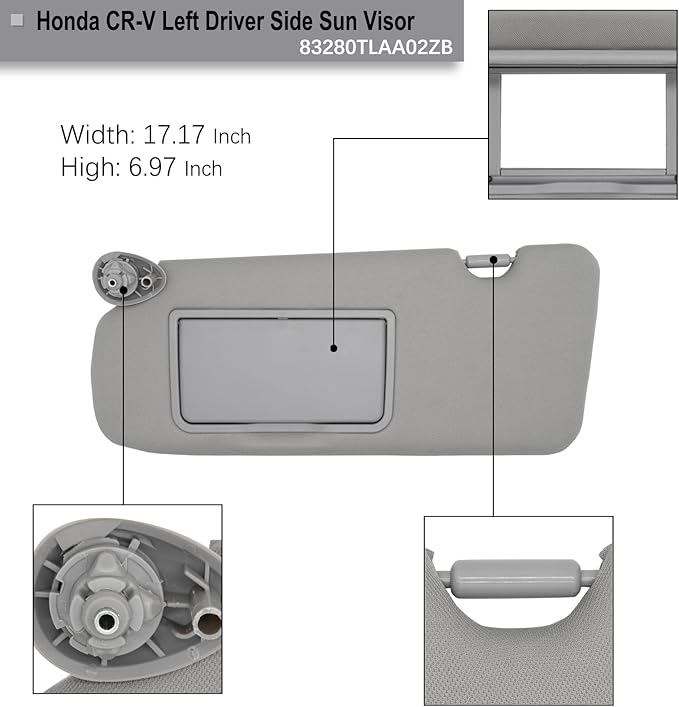 NHILES Driver Left Side Sun Visor Replacement Fits for Honda CR-V 2017-2022 Sunshade Without Light 83280TLAA02ZB Color: Gray