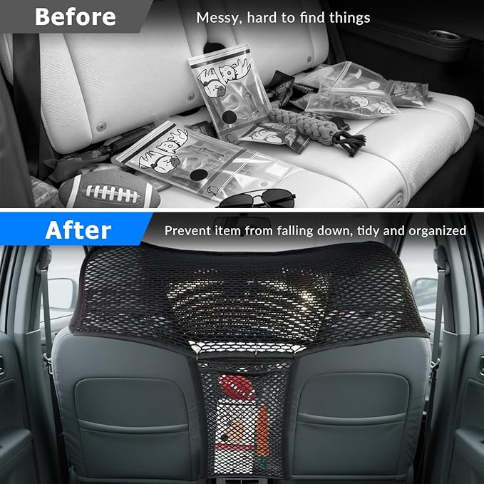 Car Dog Barrier Net Car Mesh Organizer Back Seat Divider for Dog Easy Install 2 Pieces (for Split Seats)