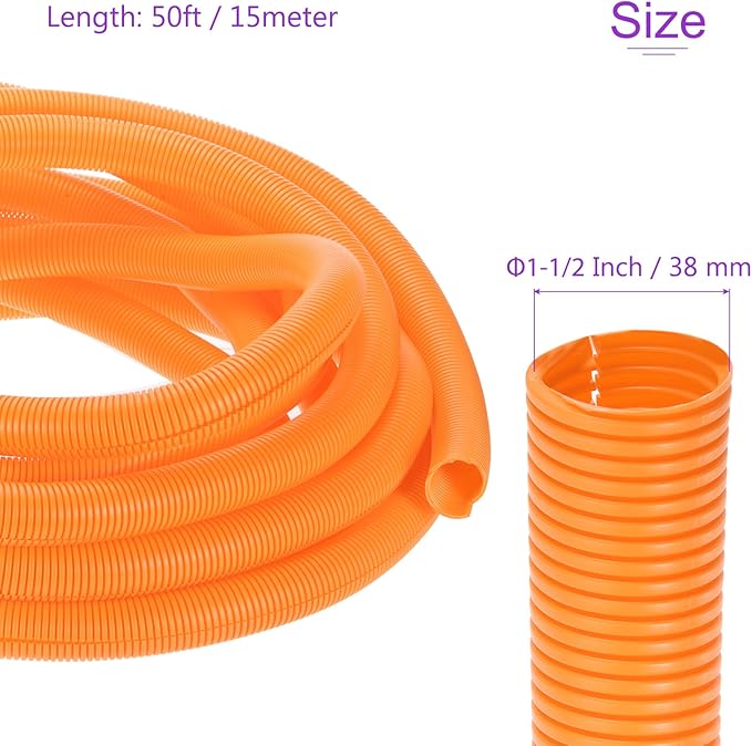 DMiotech 50ft Wire Loom Split Tubing 1 1/2 Inch(38 Mm) ID, Cord Protectors from Pet Flexible Conduit Cable Management for Office, Home, Garden, Orange