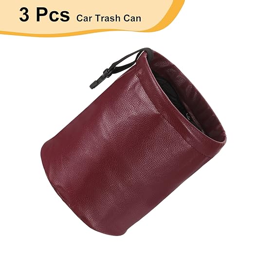 HARFINGTON 3 Packs Car Trash Can 0.9 Gallon Foldable Leak-Proof Garbage Organizer Portable Hanging Waterproof Truck Trash Bins for Van Automotive Vehicle Front Seat, Red