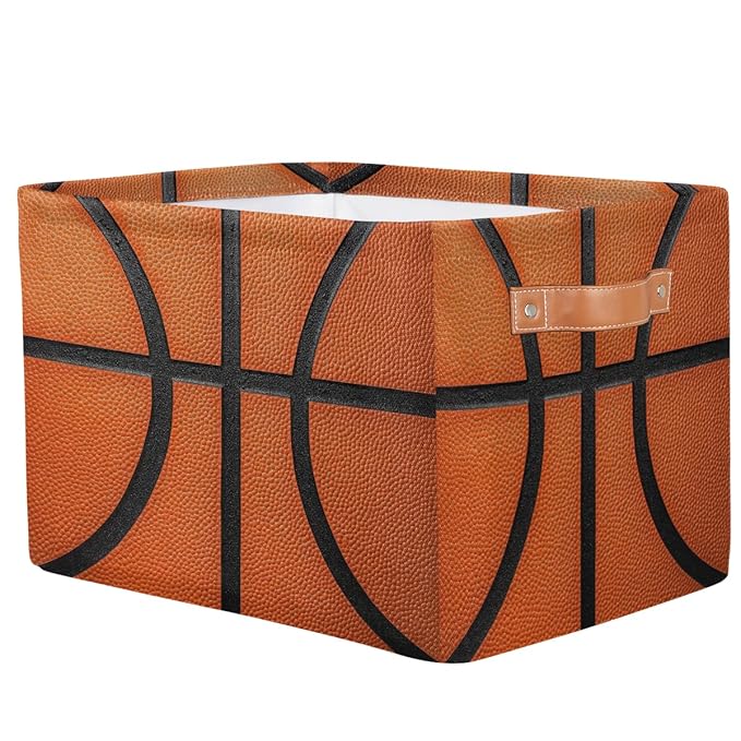 Basketball Texture Storage Baskets for Organizing, Fabric Collapsible Storage Bins Box Sport Pattern Decorative Toy Organizer Baskets for Closet Shelves Gift Basket 1 Pc
