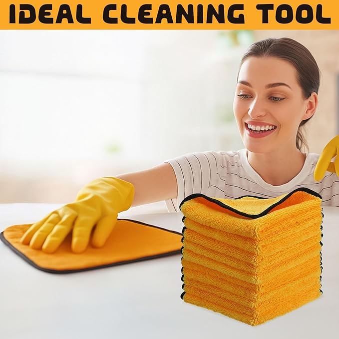 Tallew 12 Pcs Microfiber Towels:16"x16" Microfiber Drying Towels Bulk Micro Fiber Car Cleaning Cloth for Cars Drying Washing Polishing Office Windows Cleaning Household Supplies (Yellow)