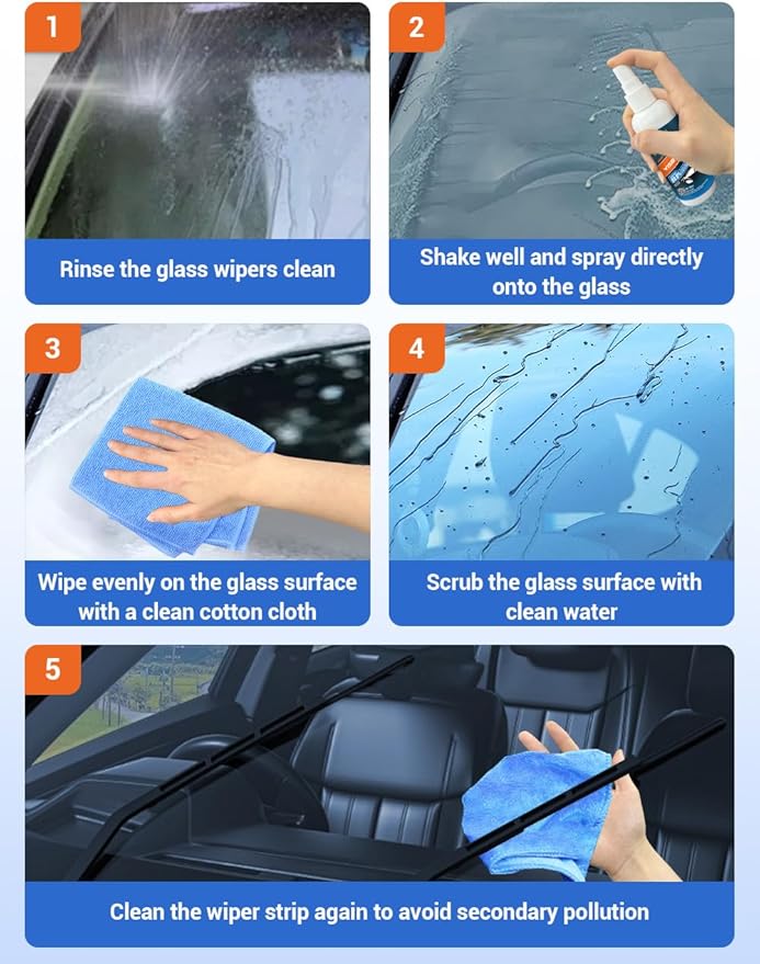 Visbella Oil Film Cleaner Spray, Car Windshield Wiper Fluid Liquid, Clear Vision Auto Windows & Rear-view Mirror, Watermark Spot Remover for Glass Surfaces, Automotive Rain Repellent Tool 3.38FL.OZ.