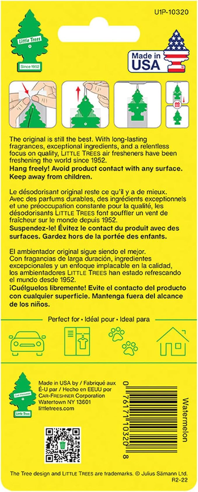 LITTLE TREES Car Air Freshener | Hanging Paper Tree for Home or Car | Watermelon Scent | 6 Pack