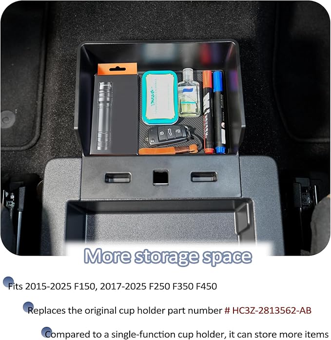Underseat Storage Organizer Compatible with 2015–2025 2026 Ford F150 and 2017–2026 F250 F350 F450 with 40/20/40 Jump Seat – Replaces OEM Cup Holder HC3Z-2813562-AB