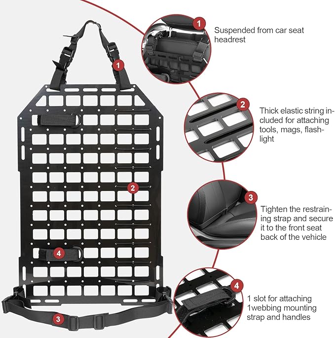 1 Pack Molle Panel for Vehicles 21.3"*14.2" Rigid Molle Seat Back Panel Organizer Modular Storage & Display Tactical Car Seat Organizer