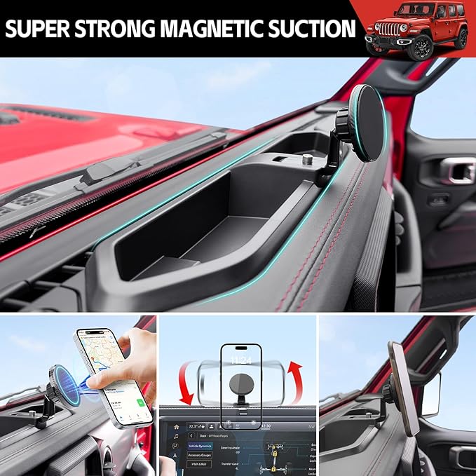 Magnetic Phone Mount Holder Fit for 2018-2023 Jeep Wrangler JL JLU&Gladiator JT Car Dashboard Multi-Mount Phone Holder Dash Tray for 2023 Jeep JL/JT Accessories(2018-2023 4X4, Not for 4XE)