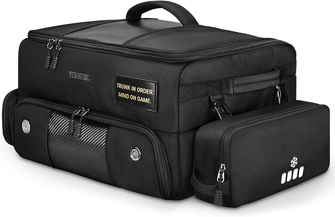 YOREPEK Upgraded Golf Trunk Organizer, Golf Gifts for Men, with Removable Insulated Pouch&Dust-Proof Protective Layer, Multi-Compartment fits 2 Pairs of Shoes, Golf Accessories