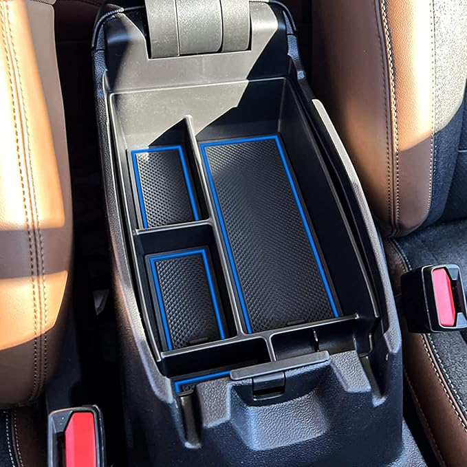 TACORBO Center Console Organizer Compatible with Ford Escape 2020-2025 2026 and 2021-2024 2025 2026 Bronco Sport Accessories, CX430 4-Door Insert Tray, Armrest Secondary Storage Box, Blue Trim
