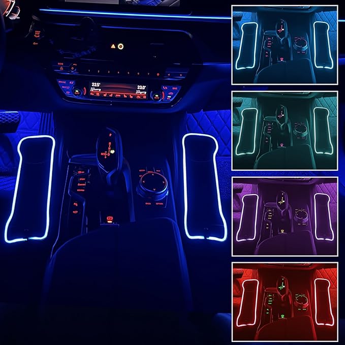 2-Pack Car Seat Gap Filler Organizer with Voice-Activated Rhythmic 5-Color LED Lights, USB and Type-C Charging Ports, Cup Holder, Card, and Key Storage - Universal Car Seat Gap Filler (Black)
