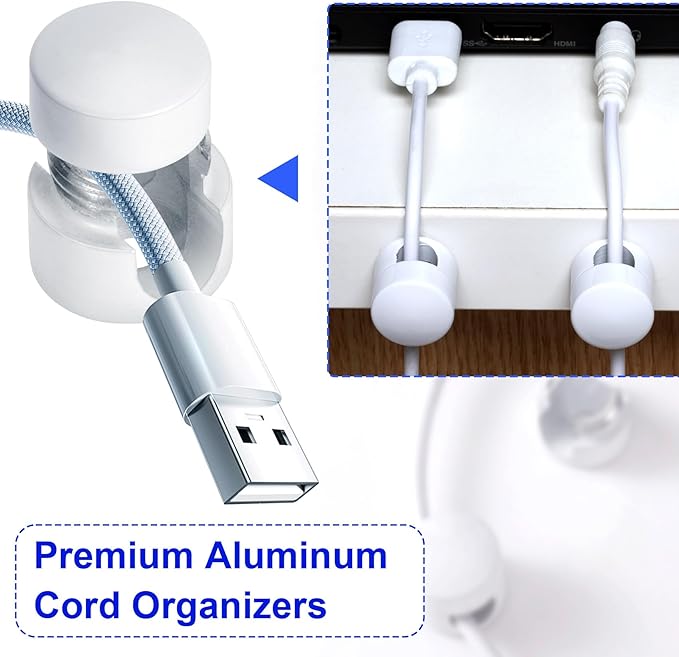 SmallCat 3 Sets Charger Holders for Cords, Adjustable Cable Anchor Holders, Adhesive Metal Cord Clips, Cable Management Wire Organizers for Desk, Office, Nightstand - White, Silver, Red Bronze
