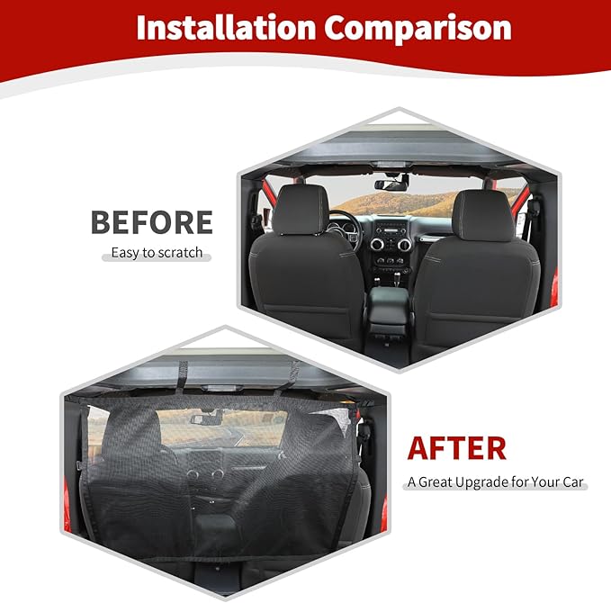 RT-TCZ for Wrangler Rear Seat Divider Net Mesh, Pet Dog Car Barrier for Jeep Wrangler JK JL Gladiator JT Cargo Net Black
