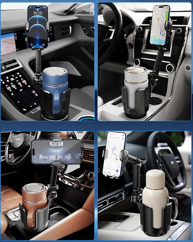Cup Phone Holder for Car Cup Holder with Expandable Base, Detachable Dual Cellphone Holder Cupholder Car Mount with Long Arm Universal Fit iPhone and Large Bottle, for Truck SUV