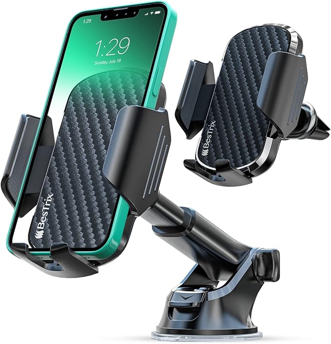 Bestrix 3-in-1 Universal Car Phone Mount Holder - Strong Suction for Dashboard & Windshield + Air Vent Clip - Adjustable Arm for All Smartphones up to 6.9”– Dashboard