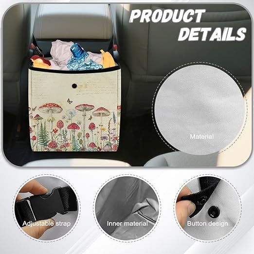 Butterfly Mushroom Dandelion Car Trash Bag Hanging, Garbage Bag and Water Resistant Trash Can for Car, Leakproof Trash Can for SUV Truck Car Accessories, Beige