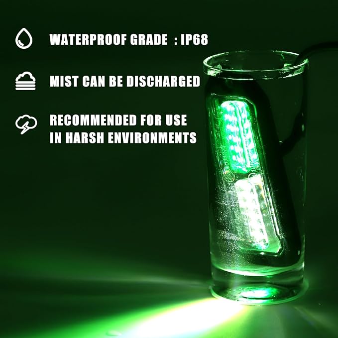 WINECO Green/White 8pcs Ultra Slim LED Emergency Strobe Police Lights, Surface Mount Grill Grille Hazard Safty Warning Flashing Light for Volunteer Trucks Vehicles