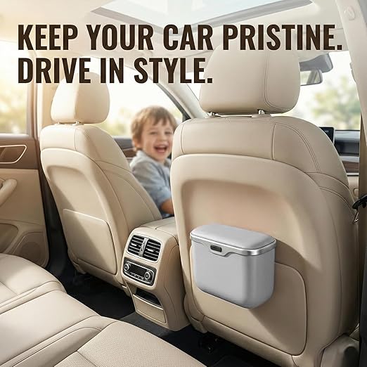 Car Trash Can with Lid - Leakproof Hanging Car Garbage Bin for Door & Seat Back - Waterproof Auto Trash Bag & Multifunctional Storage Organizer for SUV, Truck, Sedan (Gary)