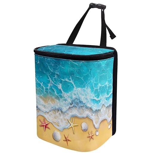 KEIAHUAN Beach Theme Starfish Car Trash Can Hanging Foldable Multipurpose Trash Bin Container Storage Bag Grocery Organizer Bag for Back Seat for Outdoor Travelling Home Use