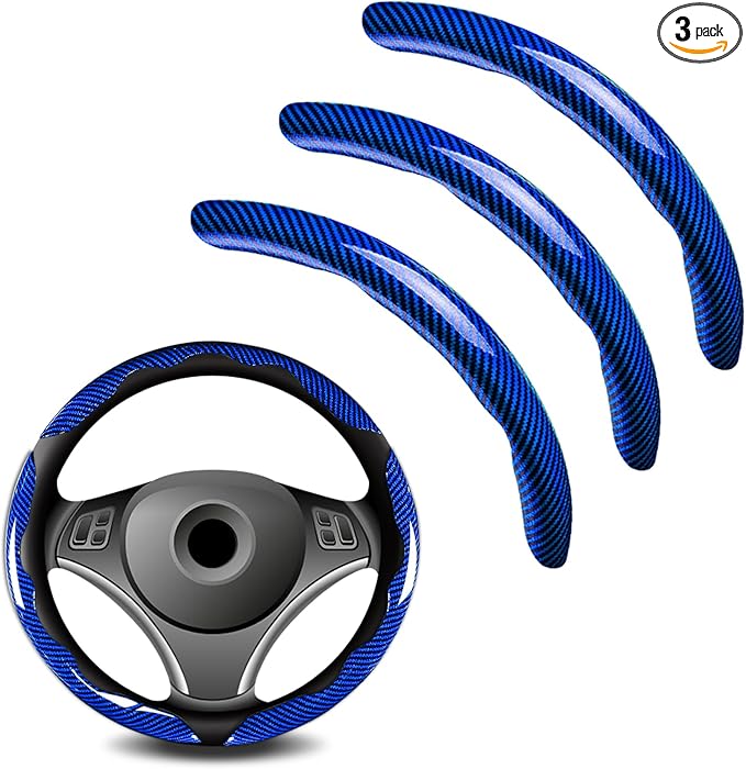 3pcs Universal Carbon Fiber Steering Wheel Cover - Anti-Slip & Segmented Design, Universal 99% Durable Steering Wheel Protector for Men and Women, Car Interior Accessory (Blue)