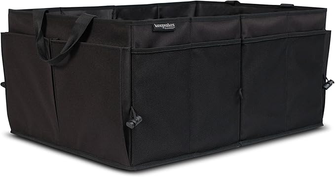 Covermates Keepsakes Heavy-Duty Trunk Organizer for Car, SUV, and Truck – Foldable Cargo Storage Bin with Adjustable Compartments and Multiple Pockets – Durable Automotive Organization, Black