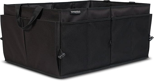 Covermates Keepsakes Heavy-Duty Trunk Organizer for Car, SUV, and Truck – Foldable Cargo Storage Bin with Adjustable Compartments and Multiple Pockets – Durable Automotive Organization, Black