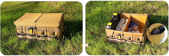 Trunk Organizer Wiith Lid For SUV Truck, Car Trunk Organizer, Truck Bed Organizer, Large, Brown, 4-Compartments With Handle