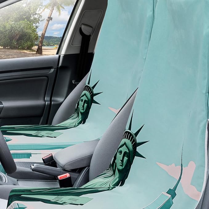 Hahafelt 2 Pack Car Seat Towel Covers with Storage Bag 63 x 32 Inch Athletic Running Towel Seat Sweat Washable Non Slip Cover Gift for Car Outdoor Sport Activities (Statue of Liberty)