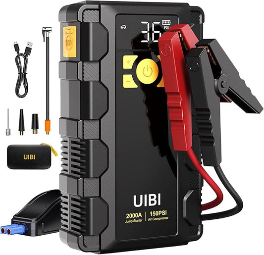 UIBI X5 Car Jump Starter with Air Compressor, 2000A Car Battery Jump Starter with 150PSI Tire Inflator Portable, Battery Jumper Starter, Jump Box for 8.0L Gas or 6.0L Diesel Vehicles