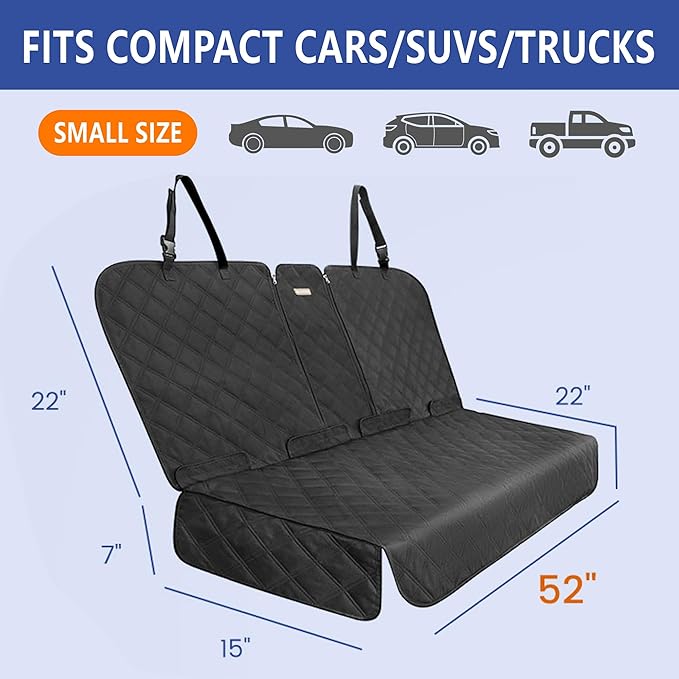 ALLANSING Back Seat Cover for Compact Cars/SUVs Rear Split Bench - 900D Oxford Waterproof Non-Slip Car Seat Protector for Messy Kids & Drooling Dogs, Easy Clean(Black)