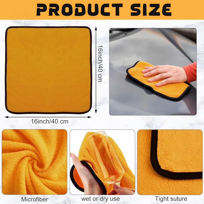 Tallew 12 Pcs Microfiber Towels:16"x16" Microfiber Drying Towels Bulk Micro Fiber Car Cleaning Cloth for Cars Drying Washing Polishing Office Windows Cleaning Household Supplies (Yellow)