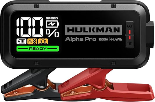 Hulkman Alpha Pro 1500A Jump Starter, 44.4Wh High-Capacity Car Battery Jump Starter, PD65W Fast Charging in & Out, 3.3" Smart Display Jump Box, 12V Jump Pack for 7.5L Gas/4.5L Diesel, Solid Black