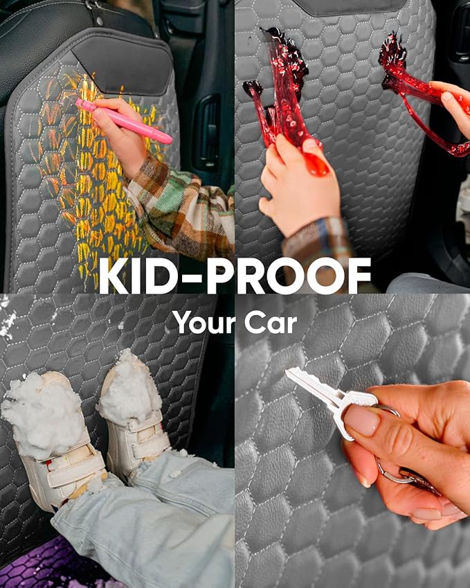 Owleys Kick Mat Back Seat Protector - Car Back Seat Cover for Kids Feet - Waterproof & Sturdy Protector for Upholstery from Dirt, Mud, Scratches and Stain (Gray 2 pc)