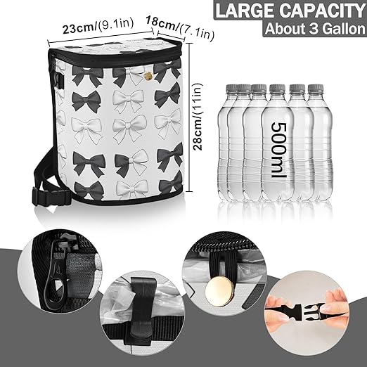 Car Trash Can Black White Bows Car Garbage Bag with Lid Hanging Waterproof Leak Proof Vehicle Storage Bin