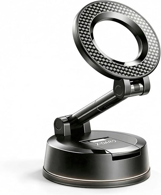 Vacuum Magnetic Car Phone Holder, 360°Adjustable, Compatible with iPhone 12-17 Series & Dashboard Mount & Tesla, 80+LBS Strong Suction Cup Phone Holders for Your Car, MagSafe-Compatible (Carbon Fiber)