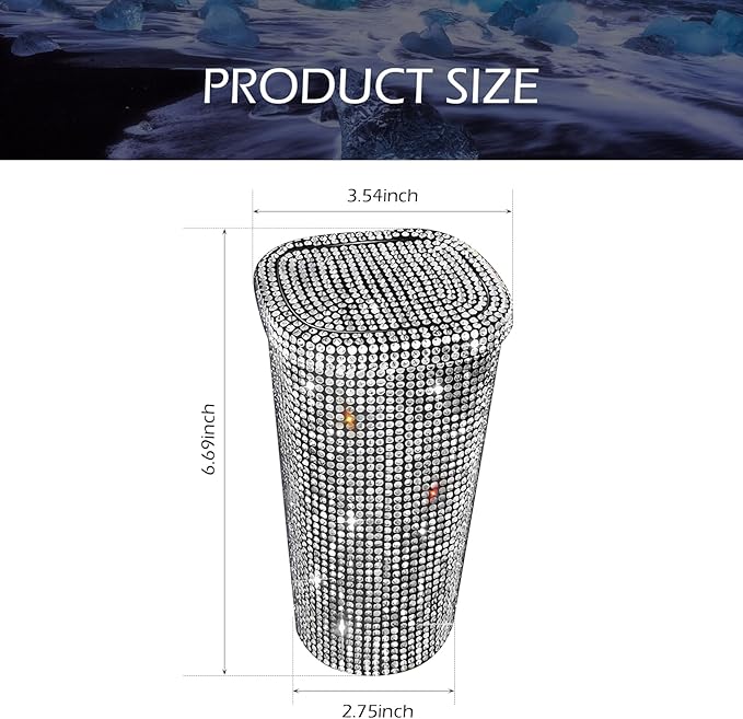 Bling Car Trash Can, Sparkly Rhinestone Cup Holder Car Garbage Can with Trash Bags, Universal for Cars, Offices, Homes – Stylish Cars Interior Accessory for Women (White)