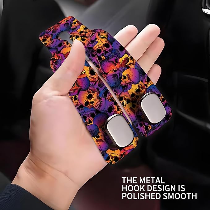 Car Seat Headrest Hook, Universal Leather Cute Hanger Holder Hook, Storage Organizer Interior Accessories for Purse Bags Handbag Luxury Purple Skulls