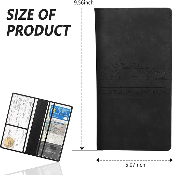 Car Registration and Insurance Holder,PU Leather Car Glove Box Organizer Car Document Holder for ID,Driver's License (Black)