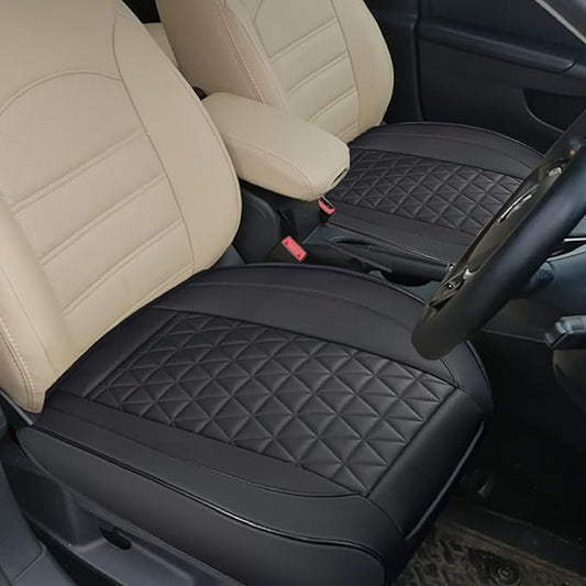 2PCS Leather Car Seat Cover, Front Bottom Seat Cushion Cover, Car Seat Cover, Front PU Leather Seat Covers, Anti-Slip and Wrap Around The Bottom with Storage Pocket Suitable for Most Vehicles (Black)