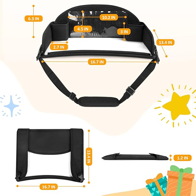 2Pcs Kids Travel Tray for Toddler Carseat, Road Trip Activities Essentials for Toddler, Kids Lap Desk Tray with Tablet Holder Stand ＆ Dry Erase Board (Black-2Pcs)